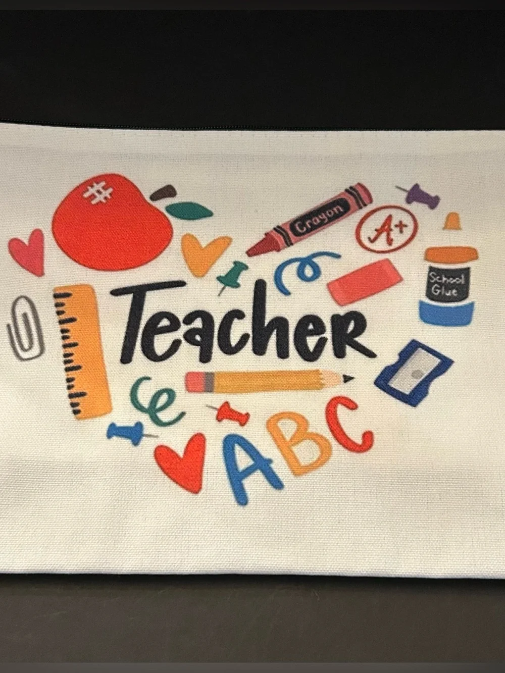 Teacher Themed Canvas Zipper Storage Pouch with 8 Colorful Sayings Available NIP